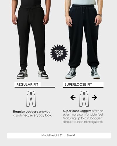 Image of Bewakoof Men's Cotton Super Loose Fit Joggers|Bewakoof Air 1.0 | Track pants for man | Lower for man | Trouser for men | Baggy trackpants for men | Multipurpose | Mens Lower Activewear | Utility Pockets | Lightweight & Flexible Elastic Waist | Casual Joggers | Loose Fit