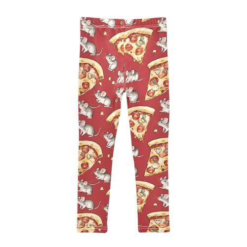 Cartoon Mice and Pizza Girls Leggings Ultra Soft Compression Yoga Gym Pants for Kids 4-10T2