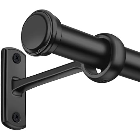 1 Inch Curtain Rods, Black Curtain Rods, Curtain Rods for Windows 28 to 48, Outdoor Curtain Rod for Patio, Wall Mount & Ceiling Mount, Adjustable Curtain Rod, Room Divider Curtain Rod (28” to 48”) Cover