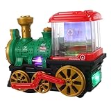 BESTonZON Train Électrique Vapeur Locomotive Musicale Lumineuse pour Enfant Garçon Fille, Véhicule Simulation Moteur avec Lampe Rotative Cadeau Anniversaire Noël Plastique Vert