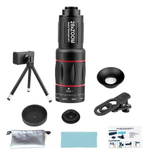 Lente de celular Zoom Universal Externa Lente Teleobjetiva HD Lente Ótica para Celular Levantamento de Lentes de Celular (Kit de Liga de Alumínio 28x)