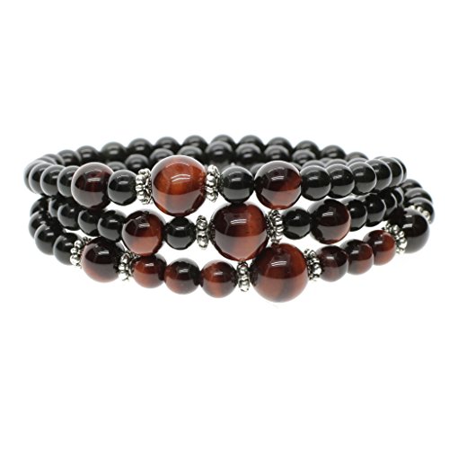 COAI 6mm Obsidian und Rotes Tigerauge Mala Multilayer...