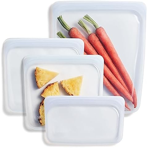 Stasher Platinum Silicone Food Grade Reusable Storage Bag, Clear (Bundle 4-Pack Small) | Reduce Single-Use Plastic | Cook, Store, Sous Vide, or Freeze | Leakproof, Dishwasher-Safe, Eco-friendly Cover