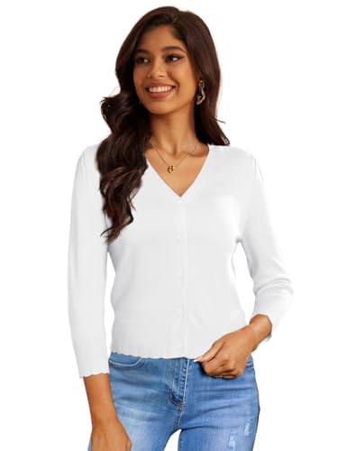 CPOKRTWSO Women's Cropped Cardigan 3/4 Sleeve Bolero Shrug for Dresses Lightweight Open Front Button Down Sweater3