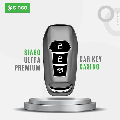 Image of SIAGO TPU Key Cover and Round Key Chain Compatible with Endeavour, Figo Aspire, Freestyle 3 Button Flip Key (Grey)