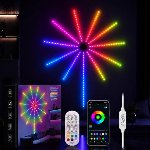 Image of MORIACC Smart Firework LED Lights, Color Changing Lights for Bedroom with Realistic Blooming Visuals, USB Powered Room Decor, App & Remote Control, Music Sync Strip Light for Party(11.8 inches)