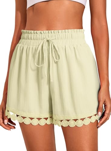 Image of Dokotoo Womens Shorts Summer Casual Loose Elastic Waist Drawstring Lace Boho Beach Cover Up Shorts