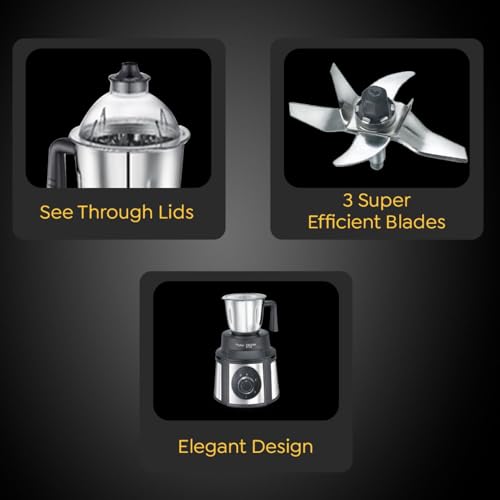 Image of Prestige Endura 1000W Mixer Grinder with Ball Bearing Technology|Stainless Steel 3 Jars with Flow breakers|Overload protection|Black & Silver