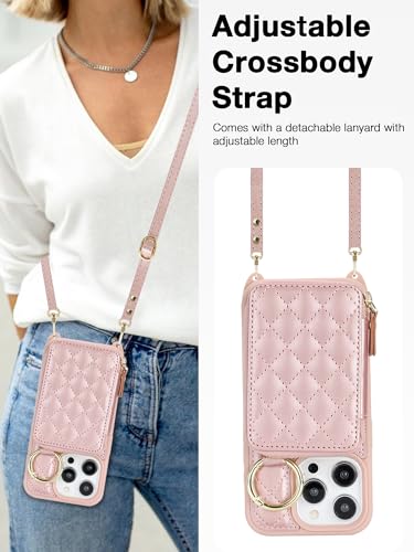 Etui iPhone 16 Pro Max or rose chic avec anneau support et cordon de qualite - 3