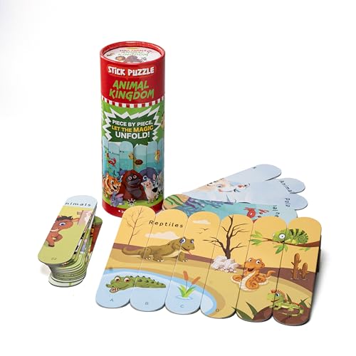 Image of THE BOOK TREE Animal Kingdom Stick Puzzle | 24pcs Double-Sided Cardboard Puzzles | 8 Fun Animal-Themed Puzzles for Learning & Play | Develops Focus & Problem-Solving Skills | Ideal for Ages 3+