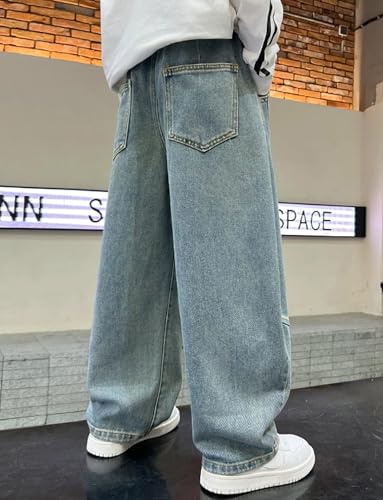 Boys Y2K Relaxed Straight Leg Wide Leg Stretch Elastic Elastic Waist Drawstring Jeans3