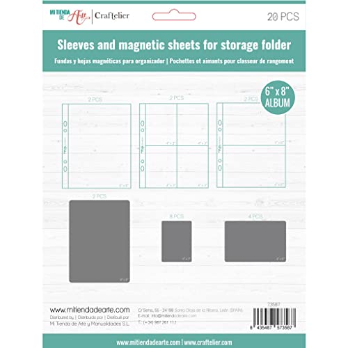 Image of Craftelier - Set of 6 Clear Plastic Sleeves with Compartments of Various Sizes and 14 Black Magnetic Sheets | Compatible with Stamp and Die Organiser | Size Approx. 6 inch x 8 inch (15.24 x 20.32 cm)