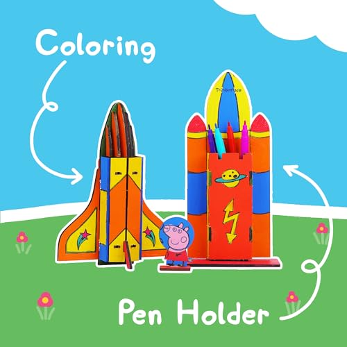 Image of Peppa Pig DIY Space Shuttle Pen Stand Toy | Build, Color & Play with a Fun Space Shuttle | STEM Educational Toy for Kids Age 3, 4, 5+ Years | Science & Learning Toy