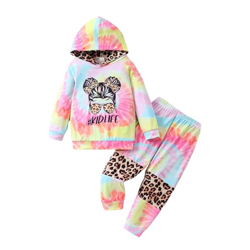 Image of Kid Toddler Girl Clothes - Tie Dye Hoodie Sweatshirt Girl Outfits Pullover Jogger Hooded Sweatpant Set
