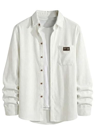 Image of IndoPrimo Men's Corduroy Shirt | Premium Ribbed Full Sleeve Casual Overshirt | Button-Down Solid Shirt with Chest Pocket | Regular Fit