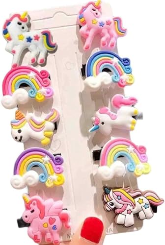 Rubela Unicorn Hairpin,Clips for Baby Girl’s Rainbow Soft Hair Accessories(Pack of 10)