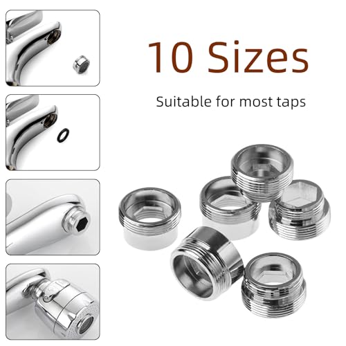 10Stück Adapter Wasserhahn mit Dichtungen, Universal Wasserhahnadapter mit Gewinde, Außengewinde Doppelnippel Adapter für Küche Gartenschlauch,Wasserhahns Strahlregler, Waschbecken Wasserhahn (10)