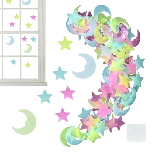Estrellas luminosas para el techo, pegatinas de techo que brillan en la oscuridad, pegatinas de pared divertidas de estrellas de luna y estrellas, pegatinas de pared luminosas multiusos, pegatinas de