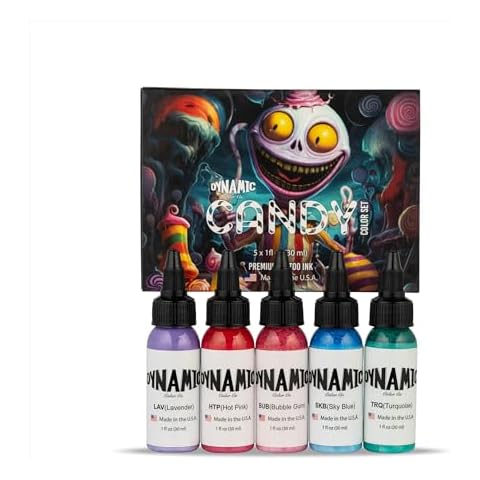 Dynamic Color Co - Candy Color Tattoo Ink Set, 5 Bottles (1 oz Each) Includes: Lavender, Bubble Gum, Hot Pink, Sky Blue, and Turquoise Vibrant Colors Cover