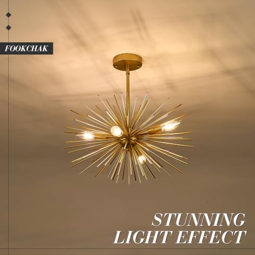 FookChak Gold Sputnik Ceiling Light Starburst Light Fixture Solid Metal - 2