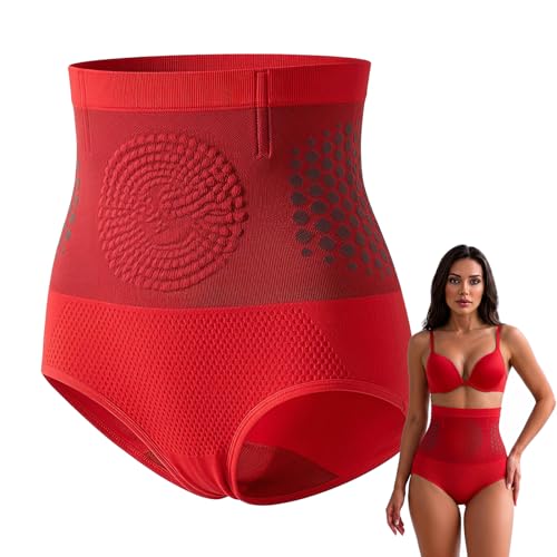 Jsqianfei 4-in-1 Micro-Particle Sculpting Shorts Shapewear Tummy Control Underwear High Waist Panties for Women Comfortable & Breathable Red 2XL
