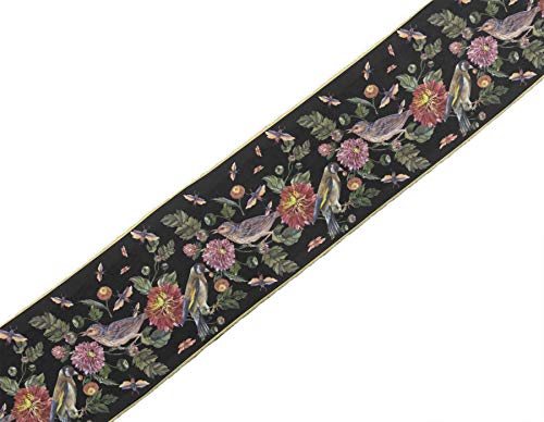 Iba Indianbeautifulart Black Bird & Dahlia Floral Printed Ribbon Trim 9 Yard Velvet Fabric Laces For Crafts Sewing Accessories 4 Inches #TOP2