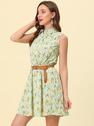 Image of Allegra K Women's Floral Printed Half Placket Above Knee Summer Sleeveless Belted Dress