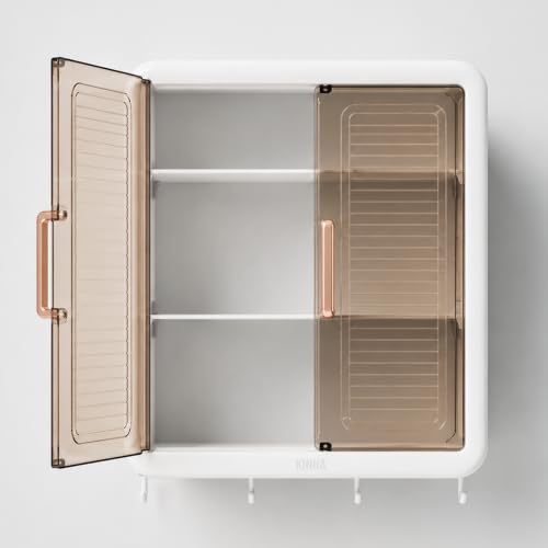 Image of KINHA Wall Mounted Storage Cabinet for Kitchen & Bathroom - Multipurpose Plastic Wall Shelf Organizer with Doors, Space Saving Hanging for Bathroom Accessories, Kitchen Storage Rack
