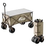 FIELDOOR ワイルドマルチキャリー 【スマートタフ/ライトベージュxブラウンフレーム】 ＆ アルミロールテーブル ＆ 変換アダプタ 折りたたみ式多用途キャリーカート 耐荷重150kg コンパクト収納 アウトドア キャンプ レジャー