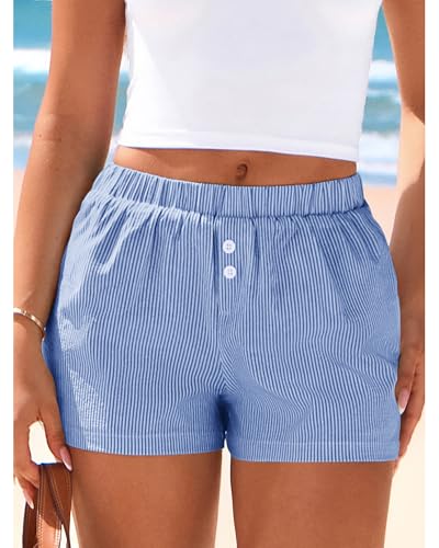 BTFBM Striped Boxer Shorts for Women 2025 Summer Elastic Waist Y2k Vacation Beach Bottoms Lounge Sleep Pj Pajama Shorts2