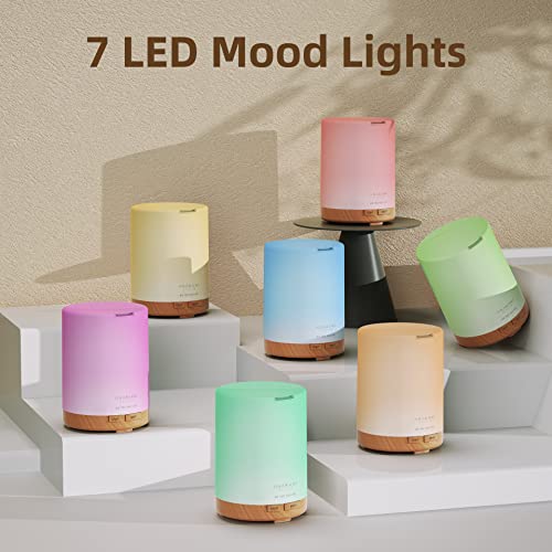 ASAKUKI Essential Oil Diffuser, Aromatherapy Cool Mist Home Humidifier with 7 LED Color Changing Light and Auto-Off Safety Switch, 8 Essential Oils Set, 300ml (Brown with Oils) - Image 5