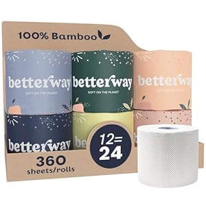 Betterway Bamboo Toilet Paper 3 Ply – Sustainable Toilet Tissue – 12 Double Rolls & 360 Sheets Per Roll – Septic Safe – Organic, Plastic Free – FSC Certified
