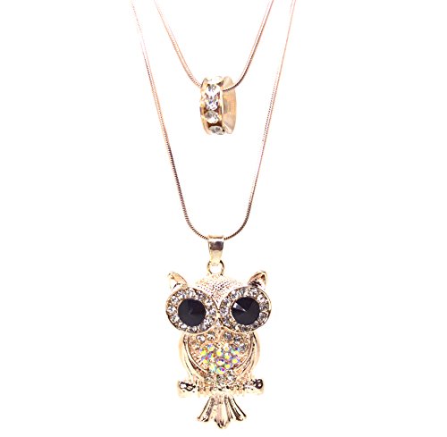 KATGI Fashion Black Crystal Eyes Gold Plated Cubic Zirconia Owl