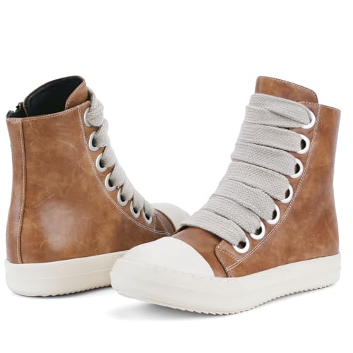 Image of IMPREMEY Women's High Top Sneakers Lace Up PU Leather Shoes with Thick Soles and Zipper, Fashionable Walking Shoes