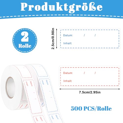 1000 Pcs Gefrieretiketten zum Beschriften, 75 x 25mm Gefrieretiketten Selbstklebend Ablösbar Wasserfeste Gefrierdosen Etiketten Küchenetiketten für Lebensmittelbehälter Gläser Marmelade