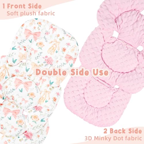 Image of GFU Infant Car Seat Insert Head and Body Support, Reversible Newborn Insert for Carseat with Strap Pads, Soft Stroller Cushion Pillow Insert for Boys and Girls, Fits for Stroller, Swing, Pink Bow