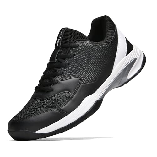 HaloTeam Tennis Shoes Mens Fashion Non Slip Running Trainers Lightweight Breathable Fitness Sport Sneakers for Badminton Squash Volleyball,5803 Black White,9.5 UK
