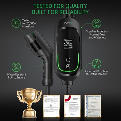 Level 2 EV Charger 40Amp, Portable Electric Car Charger 25FT Cable for NEMA 14-50 Plug, 240V, 9.6kW, Adjustable Current, Timing Delay, Vehicle Charger Station for J1772 BEVs/PHEVs