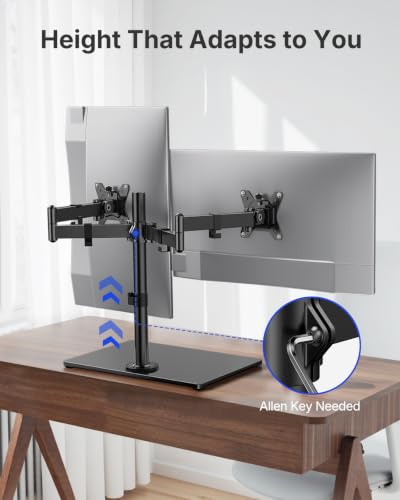 Image of HUANUO Free Standing Dual Monitor Stand for 13-32 Inch Monitors, Glass Base