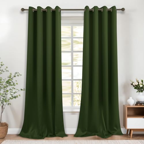 Image of KOUFALL Olive Green Blackout Curtains for Living Room 52 by 108