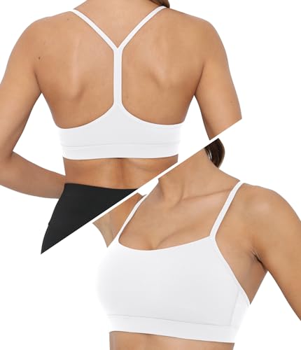 Sports Bra for Women Low Impact Racerback Workout Bras Sexy Thin Straps Yoga Sport Bras with Removable Pads(White-M)