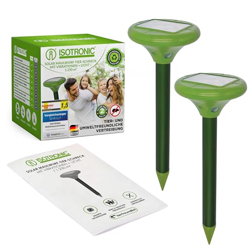 Preisvergleich Produktbild ISOTRONIC Maulwurf Vertreiber solarbetrieben, mit ON / Off Schalter, Ultraschall Schädlingsbekämpfung gegen Wühlmäuse