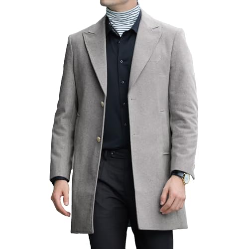 Image of LOPEN STU Mens Winter Jacket Wool Blend Trench Coats Peacoat for Men Light Grey Jackets Men