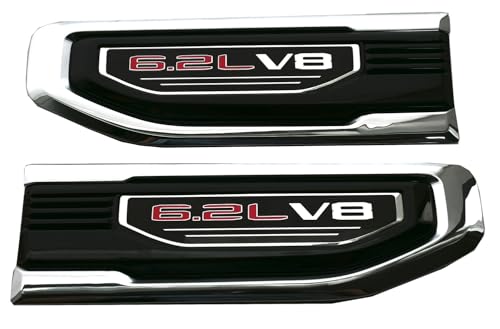 Image of Pair New 6.2L V8 Vent Emblems Kit 3D Driver Passenger Side Badge Compatible with 2019-2026 GMC Sierra GM 85160715 86532094 (6.2L V8-Chrome Red)