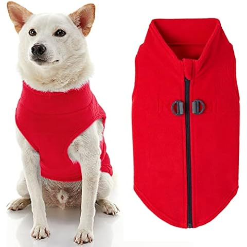 Gooby Zip Up Fleece Dog Sweater - Red, Medium - Warm Pullover Fleece Step-in Dog Jacket with Dual D Ring Leash - Winter Small Dog Sweater - Dog Clothes for Small Dogs Boy and Medium Dogs Cover