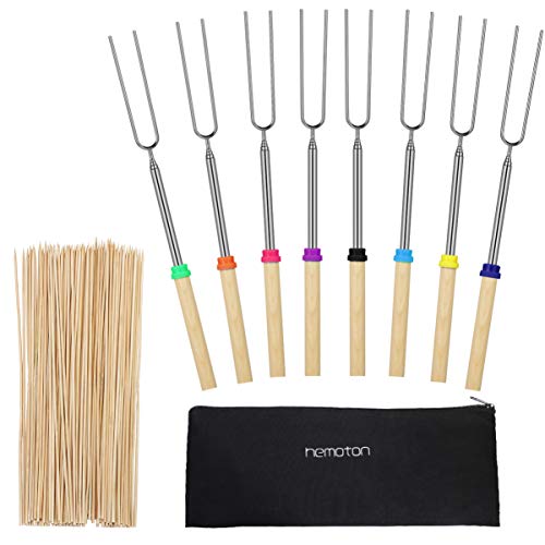 Cabilock 8 peças de palitos telescópicos de madeira Marshmallow com alça de madeira com bolsa portát