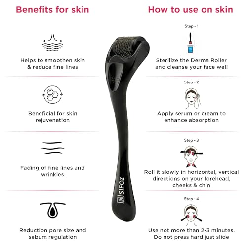 Image of Sifoz Derma Roller For Hair Growth 0.5 mm With 540 Titanium Needles Microneedle Roller For Face, Body, Scalp and Beard | For Women and Men | Reduces Acne Scars | Repairs Damaged Hair, Activates Hair Follicles | Safe & Effective