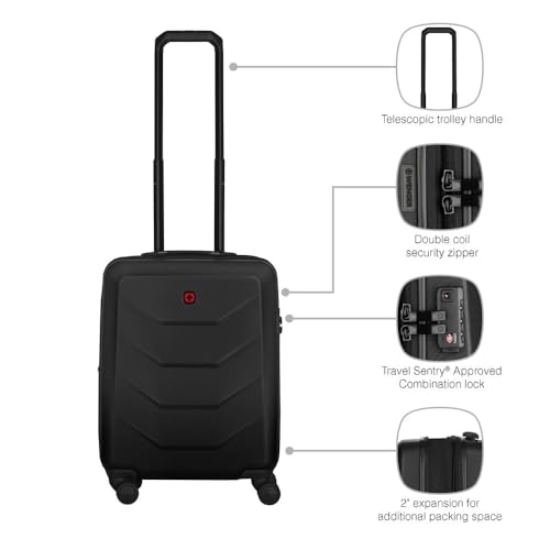 Wenger Prymo Carry-On Hard Side case with 4 Wheels, Carry-on, 36 (43) L, Hard-Shell, Security Lock, for Men and Women, Travel or Vacation, Black, 612536 - Image 5
