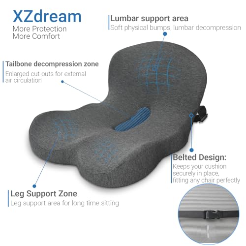 Image of Memory Foam Seat Cushion,Office Chair Cushion with Lumbar Support for Back Pressure Relief, Car Seat Cushion with Adjustable Strap,Sciatica Pad Cushions for Car,Truck, Desk,Gaming Chair