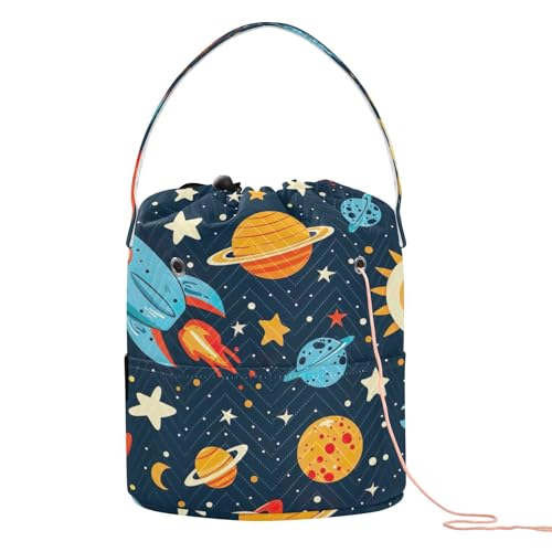 WELLDAY Space Theme Crochet Bag Knitting Bag ...